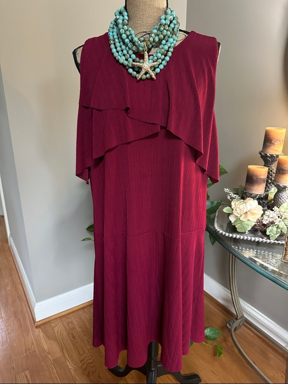 Ivanka Trump Sleeveless Tiered Midi Dress in Deep Fuchsia EUC